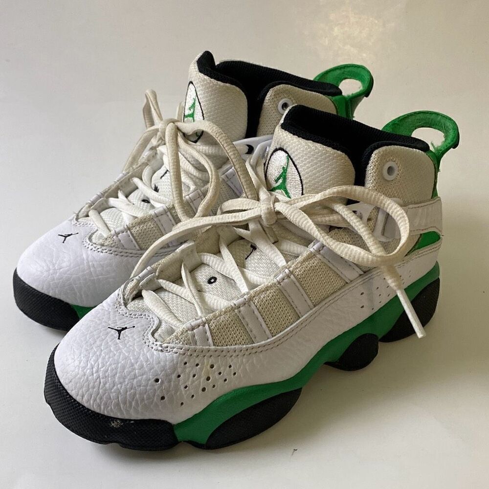 323419-131 Grade School Air Jordan 6 RINGS GS 'LUCKY GREEN Sz 12C